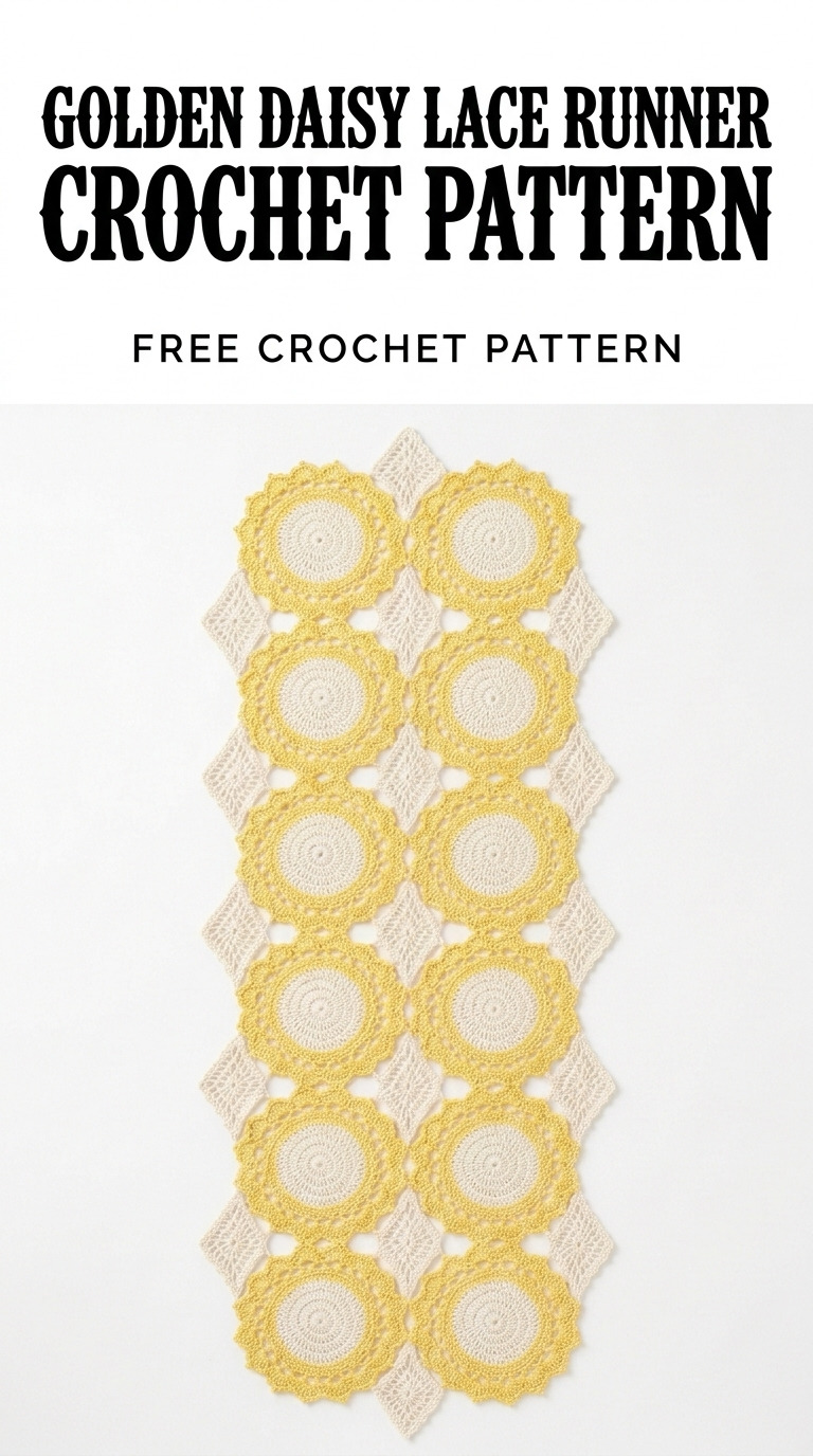 Crochet Golden Daisy Lace Runner Pattern (Free)
