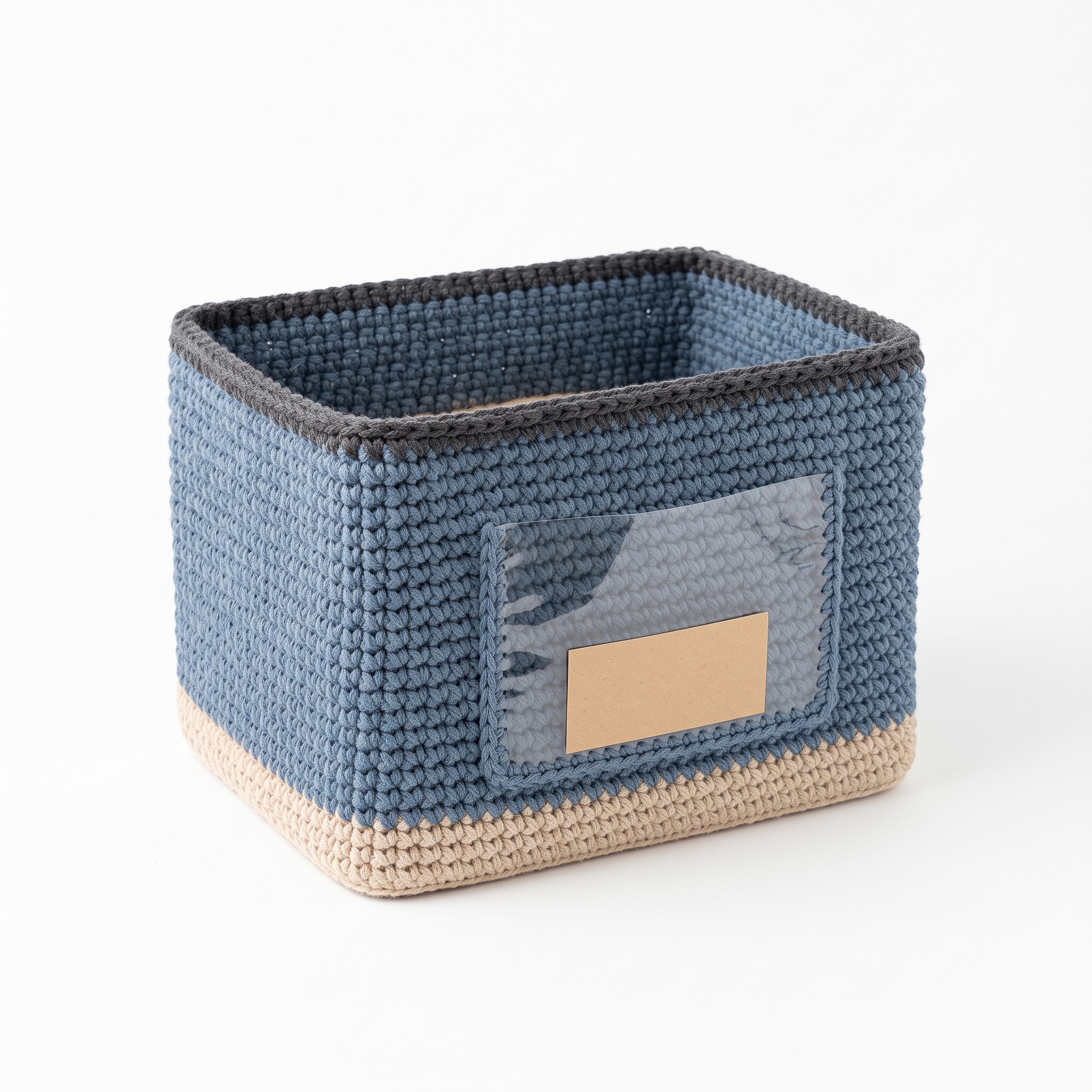 Crochet Shelf Basket With Label Window Pocket (The Tag Basket)